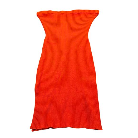 h:ours Victoria Strapless Ribbed Knit Bodycon Tube Mini Dress Orange Coquette, S - Picture 2 of 5